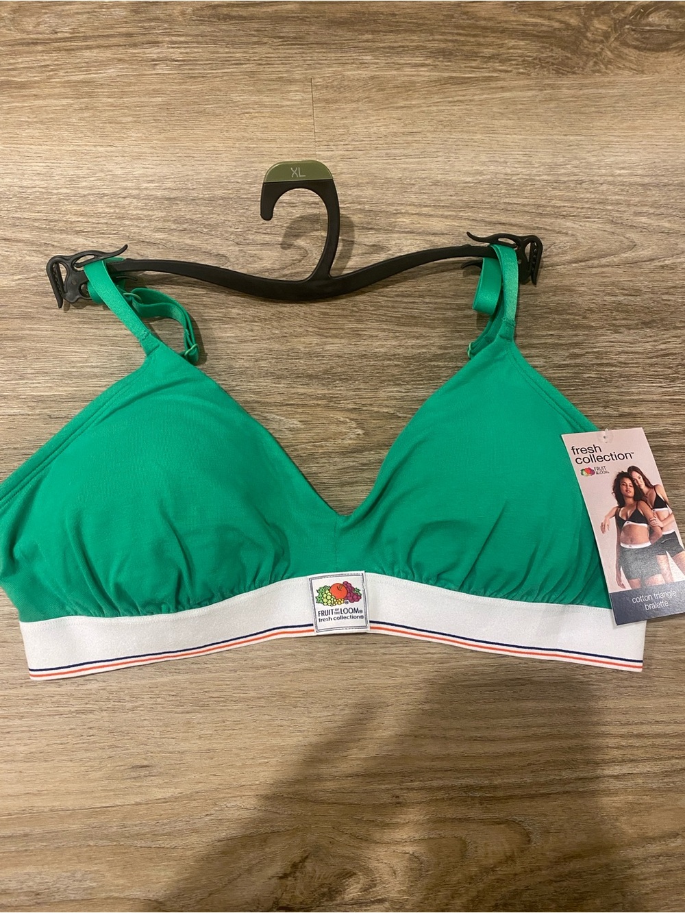 Fruit of the Loom Emerald Green Wireless Bralette with White Elastic Band